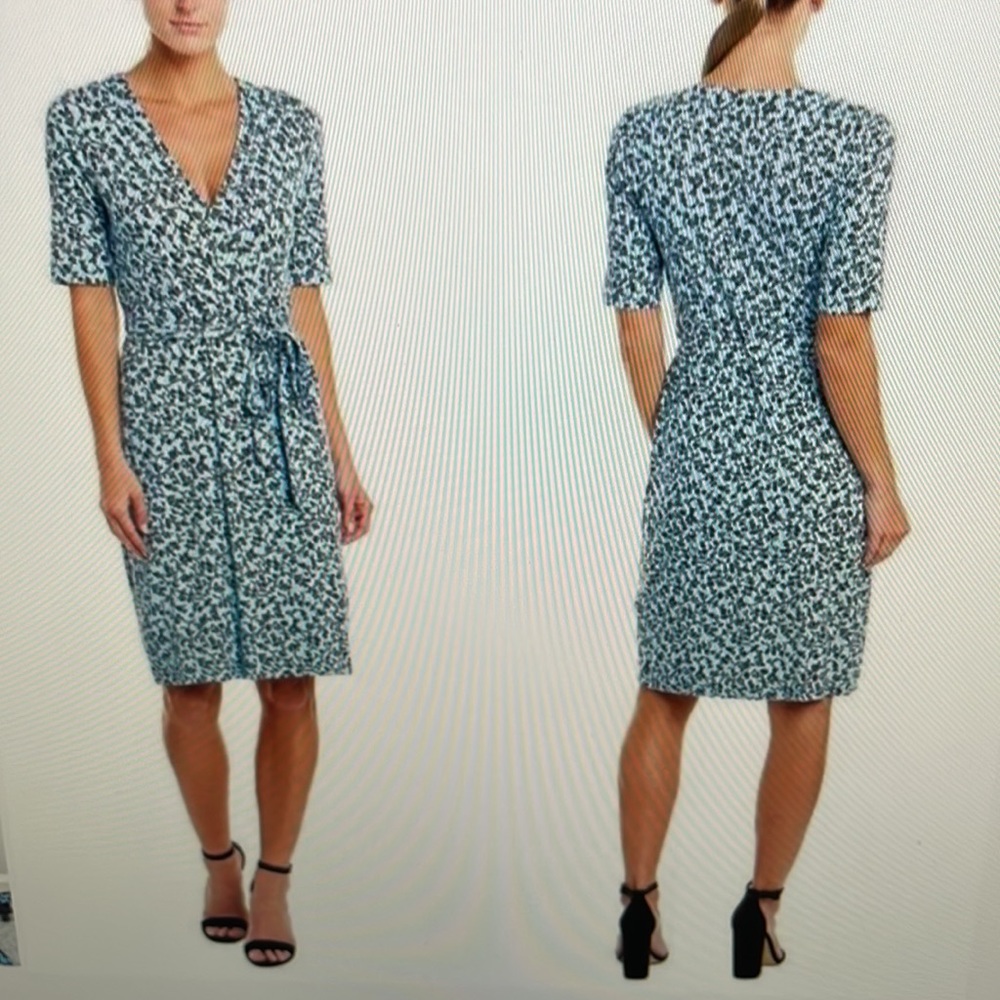Adrianna Papell Blue Floral Jersey Faux Wrap Dress Size 4